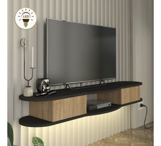 Έπιπλο τηλεόρασης επιτοίχιο Perk Megapap με LED χρώμα ανθρακί - sepet oak 150x35x19,2εκ. |  Έπιπλα τηλεόρασης στο espiti
