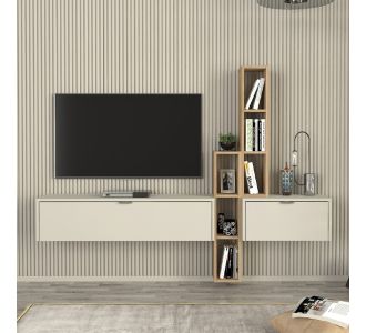 Σύνθεση τηλεόρασης επιτοίχια Edgar χρώμα sandstone - sepet oak 198,4x29,6x148,5εκ. |  Συνθέσεις σαλονιού στο espiti