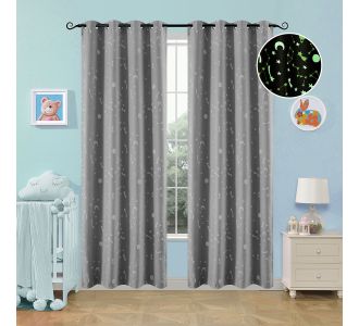 Beauty Home Κουρτίνα φωσφορίζουσα με 8 κρίκους Art 6140 140x260 Γκρι       |  Ετοιμες παιδικές κουρτίνες στο espiti