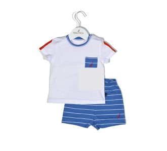 Nautica Des.11 Σετ T-Shirt & Shorts Jersey Organic Μπλε Ριγέ 68cm |  Βρεφικά Σετ κούνιας στο espiti