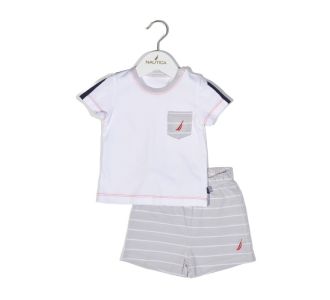 Nautica Des.15 Σετ T-Shirt & Shorts Jersey Organic Γκρι Ριγέ 68cm |  Βρεφικά Σετ κούνιας στο espiti