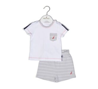 Nautica Des.15 Σετ T-Shirt & Shorts Jersey Organic Γκρι Ριγέ 68cm |  Βρεφικά Σετ κούνιας στο espiti