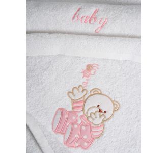 Σετ πετσέτες κεντητές Bear 04 White/Pink Sunshinehome |  Σετ Πετσέτες στο espiti