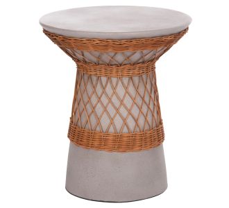 ΒΟΗΘΗΤΙΚΟ ΤΡΑΠΕΖΙ ΣΤΡΟΓΓΥΛΟ DELIA HM18167.03 FIBER CEMENT ΓΚΡΙ & RATTAN Φ40x45Υεκ |  Τραπέζια στο espiti