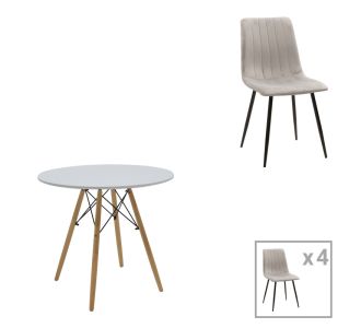 Τραπεζαρία Julita-Noor pakoworld σετ 5τεμ  MDF λευκό-γκρι-πόδια φυσικό Φ80x73εκ |  Σετ τραπεζαρίες στο espiti
