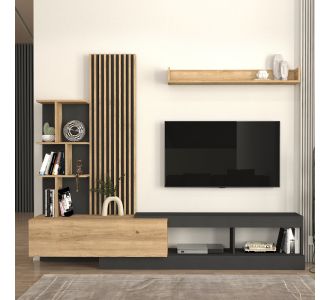 Σύνθεση τηλεόρασης Vermont Megapap χρώμα ανθρακί - sepet oak 240x40x192εκ. |  Συνθέσεις σαλονιού στο espiti
