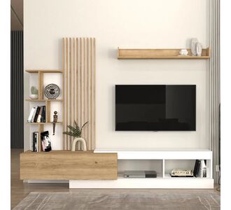 Σύνθεση τηλεόρασης Vermont Megapap χρώμα λευκό - sepet oak 240x40x192εκ. |  Συνθέσεις σαλονιού στο espiti