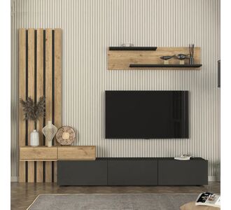 Σύνθεση τηλεόρασης Rosaline Megapap χρώμα ανθρακί - sepet oak 233x31,3x196,8εκ. |  Συνθέσεις σαλονιού στο espiti