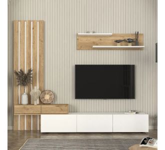 Σύνθεση τηλεόρασης Rosaline Megapap χρώμα λευκό - sepet oak 233x31,3x196,8εκ. |  Συνθέσεις σαλονιού στο espiti