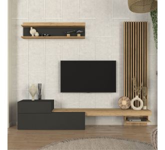 Σύνθεση τηλεόρασης Dumont Megapap χρώμα ανθρακί - sepet oak 240x36,8x200εκ. |  Συνθέσεις σαλονιού στο espiti