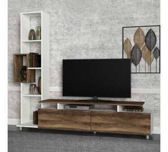 Σύνθεση τηλεόρασης Tulip Megapap χρώμα λευκό - καρυδί 160x29,5x160εκ. |  Έπιπλα τηλεόρασης στο espiti