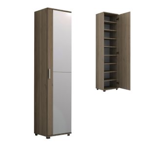 Ντουλάπα ρούχων - παπουτσοθήκη Visla Megapap μονόφυλλη με καθρέπτη χρώμα καρυδί 45x36x187εκ. |  Βιτρίνες - Έπιπλα εισόδου στο espiti