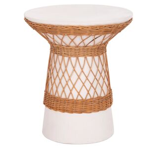 ΒΟΗΘΗΤΙΚΟ ΤΡΑΠΕΖΙ ΣΤΡΟΓΓΥΛΟ DELIA HM18167.02 FIBER CEMENT ΛΕΥΚΟ & RATTAN Φ40x45Υεκ |  Τραπέζια στο espiti