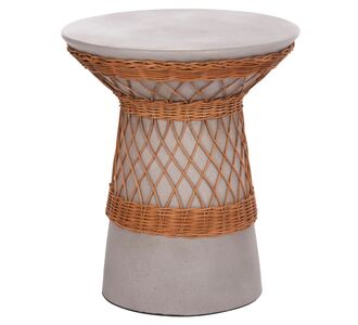 ΒΟΗΘΗΤΙΚΟ ΤΡΑΠΕΖΙ ΣΤΡΟΓΓΥΛΟ DELIA HM18167.03 FIBER CEMENT ΓΚΡΙ & RATTAN Φ40x45Υεκ |  Τραπέζια στο espiti