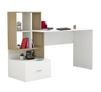 ΓΡΑΦΕΙΟ ΜΕΛΑΜΙΝΗΣ ΜΕ ΒΙΒΛΙΟΘΗΚΗ SYNDYA HM8993.02 ΛΕΥΚΟ SONAMA 149x48x105Y εκ. |  Γραφεία στο espiti