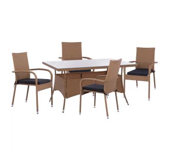 ΣΕΤ ΤΡΑΠΕΖΑΡΙΑΣ 5ΤΜΧ ΤΡΑΠ. 150Χ90 & ΠΟΛΥΘΡΟΝΕΣ WICKER RATTAN ΜΠΕΖ ΚΑΦΕ HM11713.02 |  Σετ τραπεζαρία κήπου στο espiti