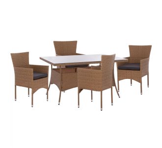 ΣΕΤ ΤΡΑΠΕΖΑΡΙΑΣ 5ΤΜΧ ΤΡΑΠ. 150Χ90 & ΠΟΛΥΘΡΟΝΕΣ WICKER RATTAN ΜΠΕΖ ΚΑΦΕ HM11714.02 |  Σετ τραπεζαρία κήπου στο espiti