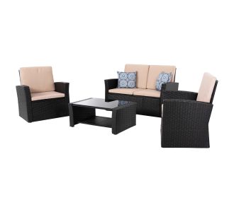 ΣΑΛΟΝΙ ΕΞ.ΧΩΡΟΥ 4ΤΜΧ THORE HM5978 ΣΥΝΘ. RATTAN ΜΑΥΡΟ-ΜΠΕΖ ΜΑΞΙΛΑΡΙΑ |  Σαλόνια κήπου στο espiti