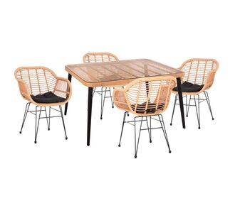 ΣΕΤ ΕΞΩΤ.ΧΩΡΟΥ 5ΤΜΧ ALLEGRA HM21027 ΣΕ ΜΠΕΖ & ΜΑΥΡΟ ΧΡΩΜΑ WICKER-ΜΕΤΑΛΛΟ |  Σετ τραπεζαρία κήπου στο espiti
