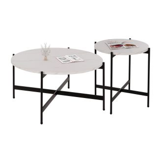 ΣΕΤ 2ΤΜΧ ΤΡΑΠΕΖΙΑ ΣΑΛΟΝΙΟΥ RONDA HM21089.04 MDF ΛΕΥΚΟ ΜΑΡΜΑΡΟ Φ80εκ & Φ50εκ |  Τραπέζια στο espiti