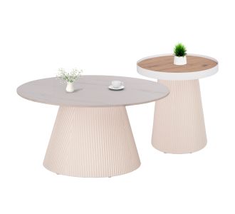 ΣΕΤ 2ΤΜΧ ΤΡΑΠΕΖΙΑ ΣΑΛΟΝΙΟΥ DUNCAN HM21082 MDF ΚΡΕΜ ΚΑΙ ΚΕΡΑΜΙΚΟ TOP Φ80εκ & Φ45εκ |  Τραπέζια στο espiti