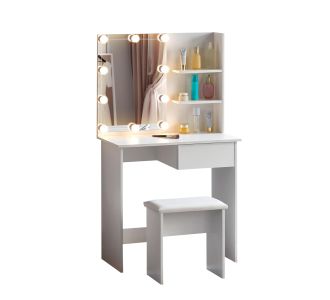 ΤΟΥΑΛΕΤΑ ΜΕ ΦΩΤΙΣΜΟ LED & ΡΑΦΙΑ LAURYN HM2501.03 ΜΕΛΑΜΙΝΗ ΣΕ ΛΕΥΚΟ 75x40x134.5Υεκ |  Συρταριέρες -Κονσόλες στο espiti