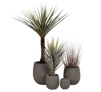 ΣΕΤ 4ΤΜΧ ΓΛΑΣΤΡΕΣ ΣΤΡΟΓΓΥΛΕΣ GARDENER HM4726 FIBERCLAY ΓΚΡΙΖΟΠΡΑΣΙΝΟ Φ55.5x53.5Υεκ |  Λουλούδια στο espiti