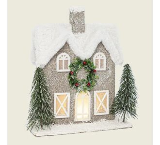 Beauty Home ΦΩΤΙΖΟΜΕΝΟ ΣΠΙΤΑΚΙ ΔΙΑΚΟΣΜΗΤΙΚΟ, ΧΙΟΝΙΣΜΕΝΟ, ΜΕ ΣΤΕΦΑΝΙ, 22,5×11,5x27cm       |  Χριστουγεννιάτικα Διακοσμητικά στο espiti