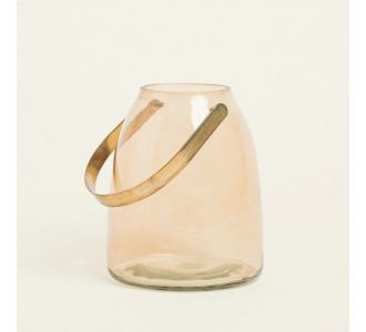 Beauty Home ΓΥΑΛΙΝΟ ΦΑΝΑΡΙ ΜΕ ΜΕΤΑΛΛΙΚΗ ΛΑΒΗ 14 x 16,5 CM ΚΕΧΡΙΜΠΑΡΙ       |  Διακοσμητκά στο espiti