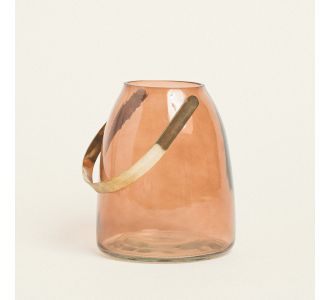 Beauty Home ΓΥΑΛΙΝΟ ΦΑΝΑΡΙ ΜΕ ΜΕΤΑΛΛΙΚΗ ΛΑΒΗ 14 x 16,5 CM ΜΠΕΖ       |  Διακοσμητκά στο espiti