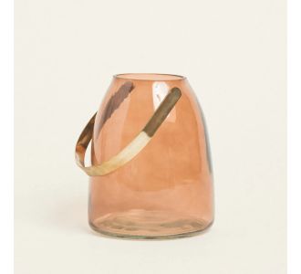 Beauty Home ΓΥΑΛΙΝΟ ΦΑΝΑΡΙ ΜΕ ΜΕΤΑΛΛΙΚΗ ΛΑΒΗ 14 x 16,5 CM ΜΠΕΖ       |  Διακοσμητκά στο espiti