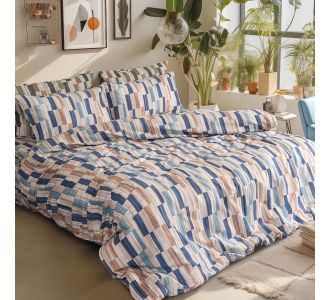 Beauty Home Σετ σεντόνια φανελένια King Size με λάστιχο Candy Art 12633 185x200+32 Μπεζ,Μπλε       |  Σεντόνια Υπέρδιπλα / King Size στο espiti