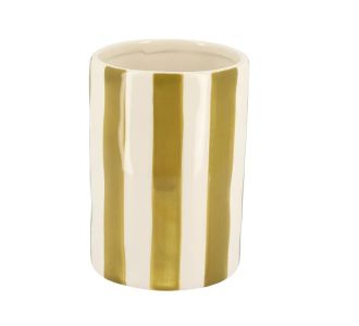 Beauty Home Κεραμικό Βάζο Iona Ριγέ Λαδί – Λευκό 9,5 x 13,5 CM       |  Βάζα στο espiti