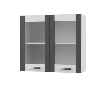 CHARLOTΤE Πάνω Ντουλάπι Με Τζάμι 80x30.5x71.8εκ με μεταλλικά χερούλια Γραφίτης AlphaB2B |  Ντουλάπια στο espiti