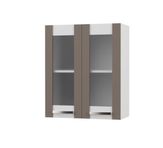 CHARLOTΤE Πάνω Ντουλάπι Με Τζάμι 60x30.5x71.8εκ με μεταλλικά χερούλια Μόκα AlphaB2B |  Ντουλάπια στο espiti