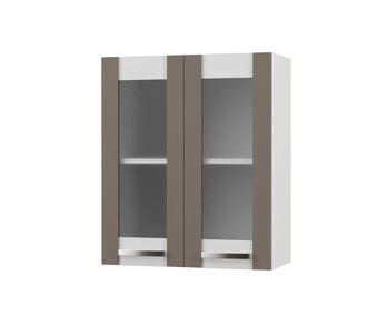 CHARLOTΤE Πάνω Ντουλάπι Με Τζάμι 60x30.5x71.8εκ με μεταλλικά χερούλια Μόκα AlphaB2B |  Ντουλάπια στο espiti