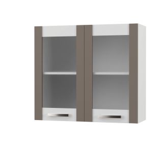 CHARLOTΤE Πάνω Ντουλάπι Με Τζάμι 80x30.5x71.8εκ με μεταλλικά χερούλια Μόκα AlphaB2B |  Ντουλάπια στο espiti