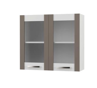 CHARLOTΤE Πάνω Ντουλάπι Με Τζάμι 80x30.5x71.8εκ με μεταλλικά χερούλια Μόκα AlphaB2B |  Ντουλάπια στο espiti
