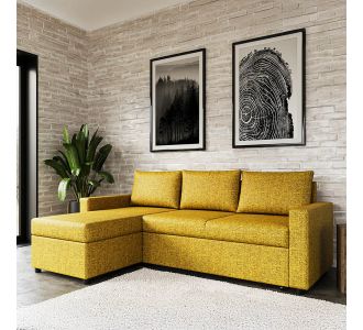 Concept Γωνιακός Καναπές Κρεβάτι με Αναστρέψιμη Γωνία & Αποθηκευτικό Χώρο Μουσταρδί 218x153x80cm AlphaB2B |  Καναπέδες γωνιακοί στο espiti