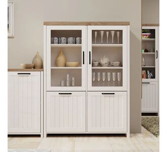 Bιτρίνα VERNE Δίφυλλη  114.8x37.2x153cm Λευκό-Φυσικός Δρυς AlphaB2B |  Συνθέσεις σαλονιού στο espiti