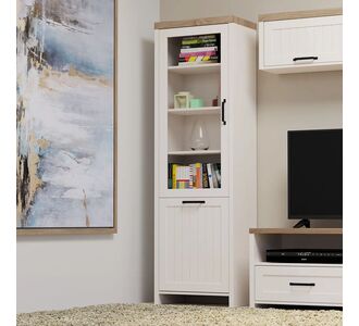 Βιτρίνα VERNE Μονόφυλλη 59.7x37.2x191.6cm Λευκό-Φυσικός Δρυς AlphaB2B |  Συνθέσεις σαλονιού στο espiti