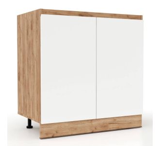 Επιδαπέδιο ντουλάπι νεροχύτη κουζίνας Soft Λευκό με βελανιδιά 80x46,5x81,5εκ AlphaB2B |  Ντουλάπια στο espiti