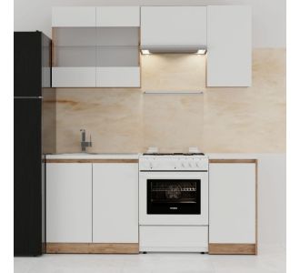 Κουζίνα Soft Σέτ 5 Λευκό με βελανιδιά Σέτ 5 κουτιών Άνω κουτιά 180εκ Κάτω 120εκ AlphaB2B |  Σετ Κουζίνες στο espiti