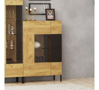 Βιτρίνα Santes Χρυσό Δρυς-Γραφίτης 90x42x134.50cm AlphaB2B |  Συνθέσεις σαλονιού στο espiti