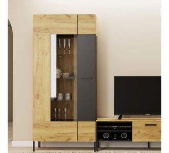 Βιτρίνα Santes Χρυσό Δρυς-Γραφίτης 90x42x197.5cm AlphaB2B |  Συνθέσεις σαλονιού στο espiti