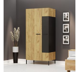 Δίφυλλη Ντουλάπα Santes Χρυσό Δρυς-Γραφίτης 90x60x197.5cm AlphaB2B |  Ντουλάπες ρούχων στο espiti