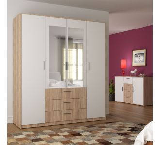 Ντουλάπα Τετράφυλλη Rico Λευκή-Sonoma 180x62x206cm AlphaB2B |  Ντουλάπες ρούχων στο espiti