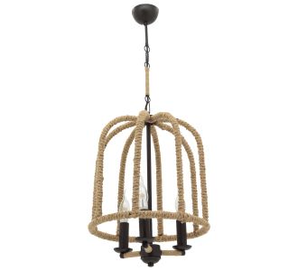 Φωτιστικό Κρεμαστό Ina 3 Μαύρο Μεταλλικό με Σχοινί Τρίφωτο Ε27 52x52x80cm AlphaB2B |  Οροφής στο espiti