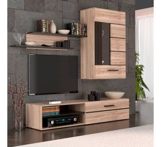 Σύνθεση Τηλεόρασης Solo 228x41x184cm Sonoma με Wenge και MDF καμπυλωτό τελείωμα AlphaB2B |  Έπιπλα τηλεόρασης στο espiti
