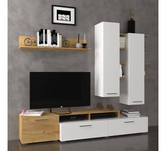 Σύνθεση Τηλεόρασης Astin 203x45.3x180εκ Χρυσός Δρύς Με Λευκό AlphaB2B |  Έπιπλα τηλεόρασης στο espiti